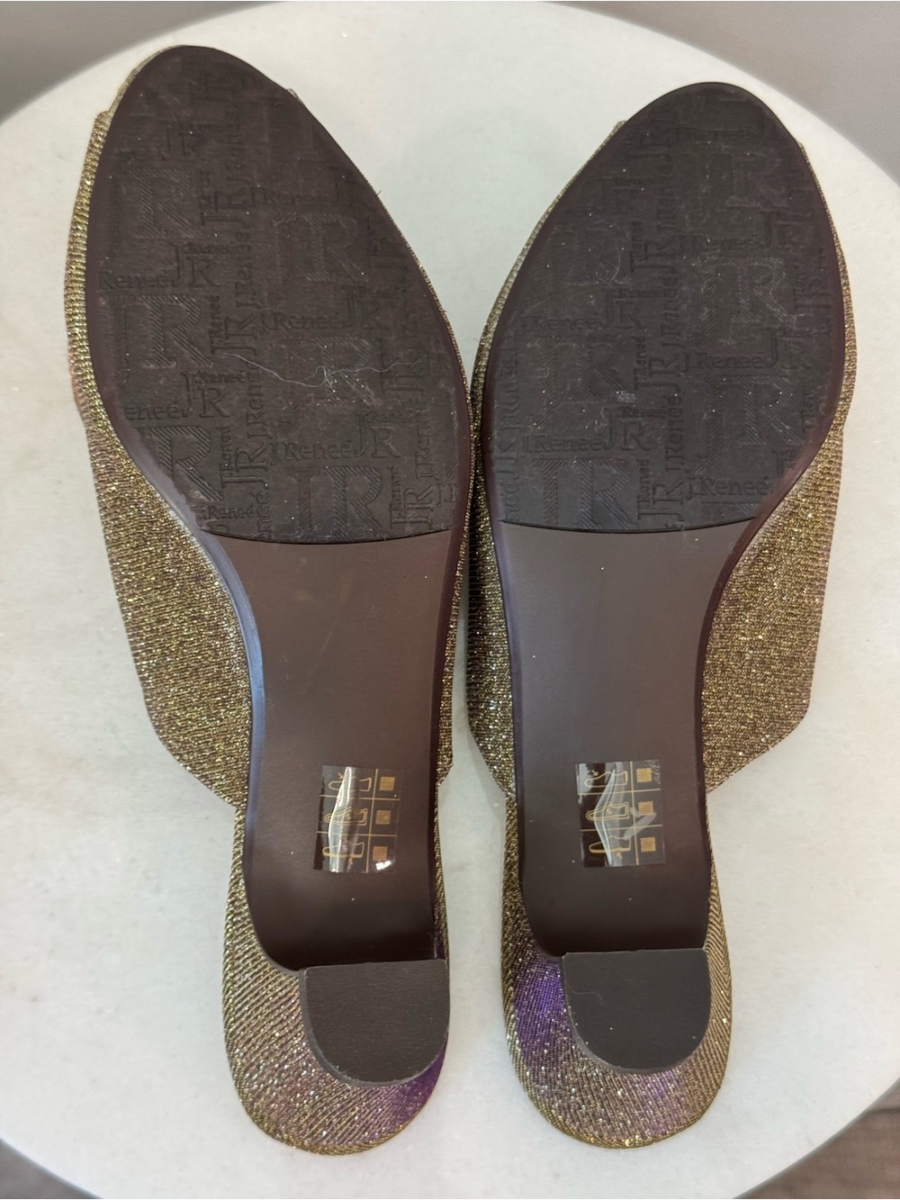 J.Renee Gold Glitter and Purple Hued Bow Peep-Toe Heels - Picture 10 of 12